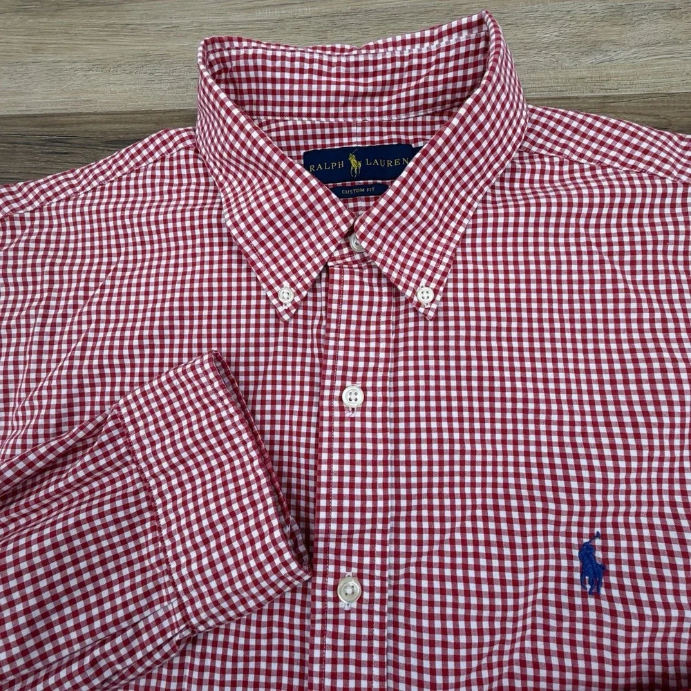 Polo Ralph Lauren Custom Fit Men's Size XL Red Gingham Button Down Dress Shirt